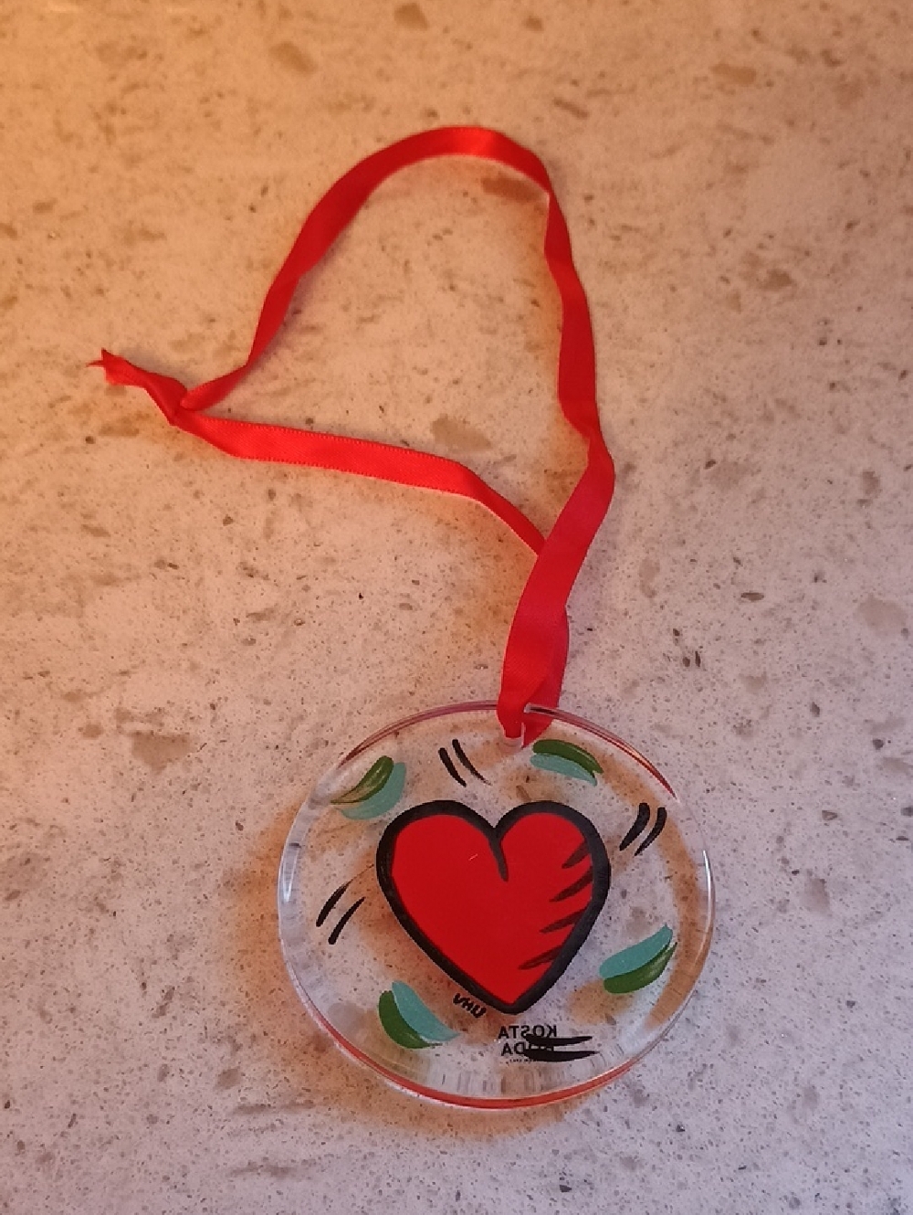 Y2k Vintage Kosta Boda Hearts On Christmas Glass Ornament